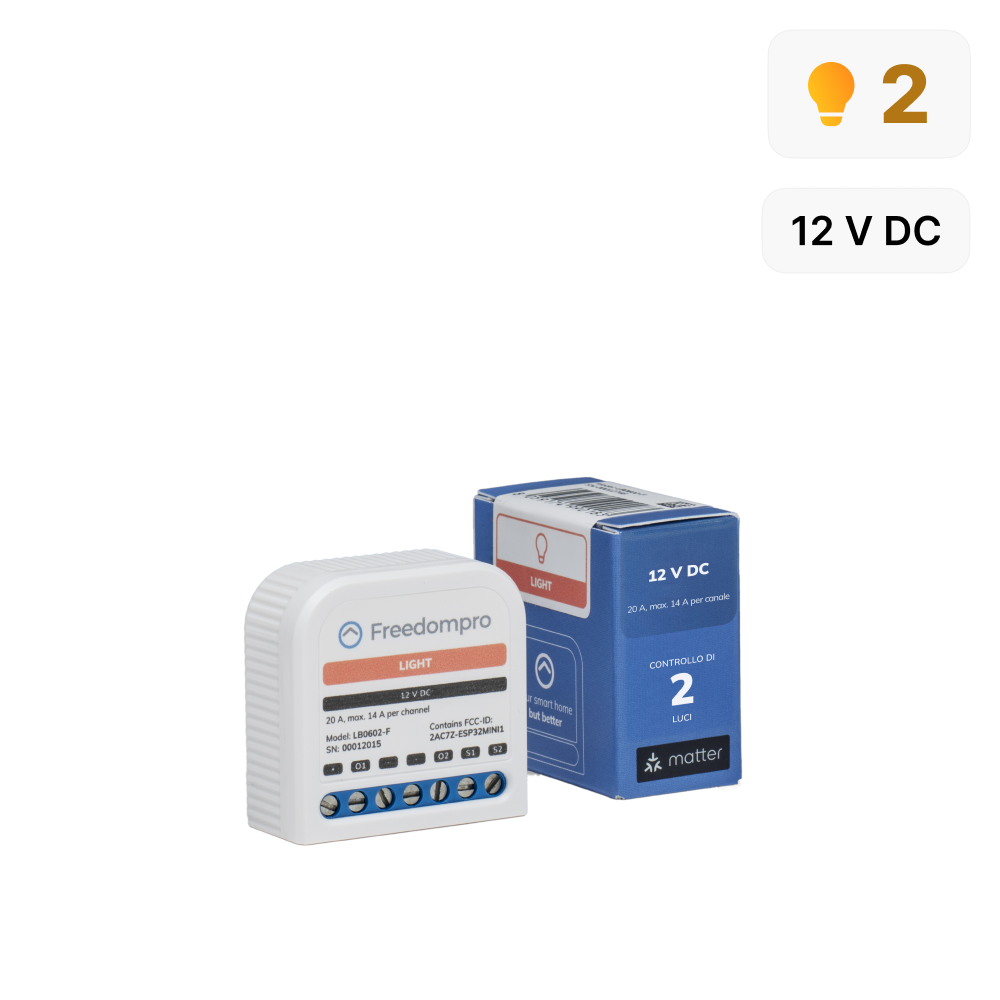 LB0602-F Interruttore WiFi Controlla 2 Luci Smart, Alimentazione 12 V 14 A, Modulo MINI per Scatola da Incasso 502/503